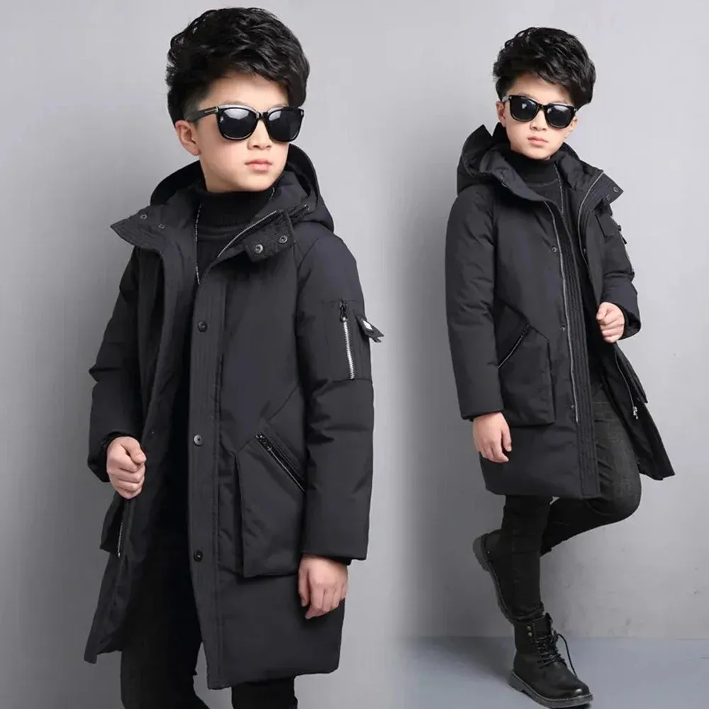 -30 Degree Waterproof Warm Down Hooded Coat for Teen Boys