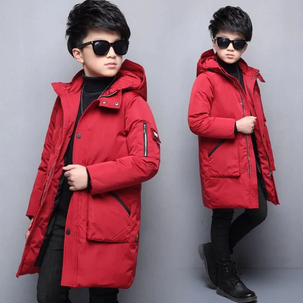 -30 Degree Waterproof Warm Down Hooded Coat for Teen Boys