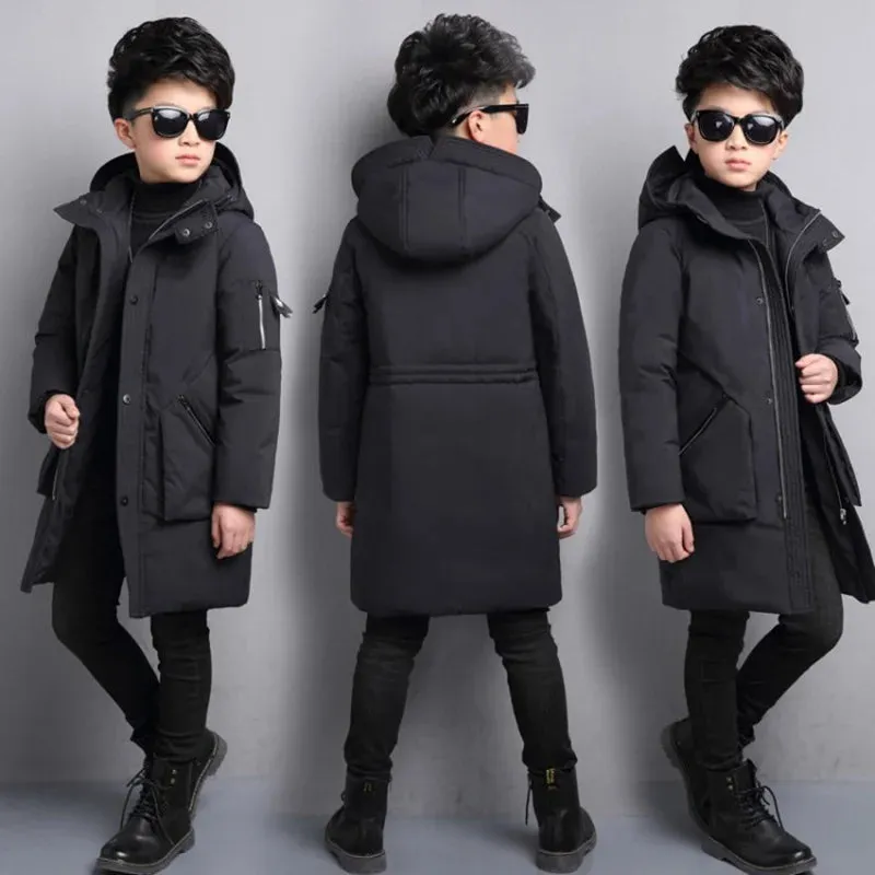 -30 Degree Waterproof Warm Down Hooded Coat for Teen Boys