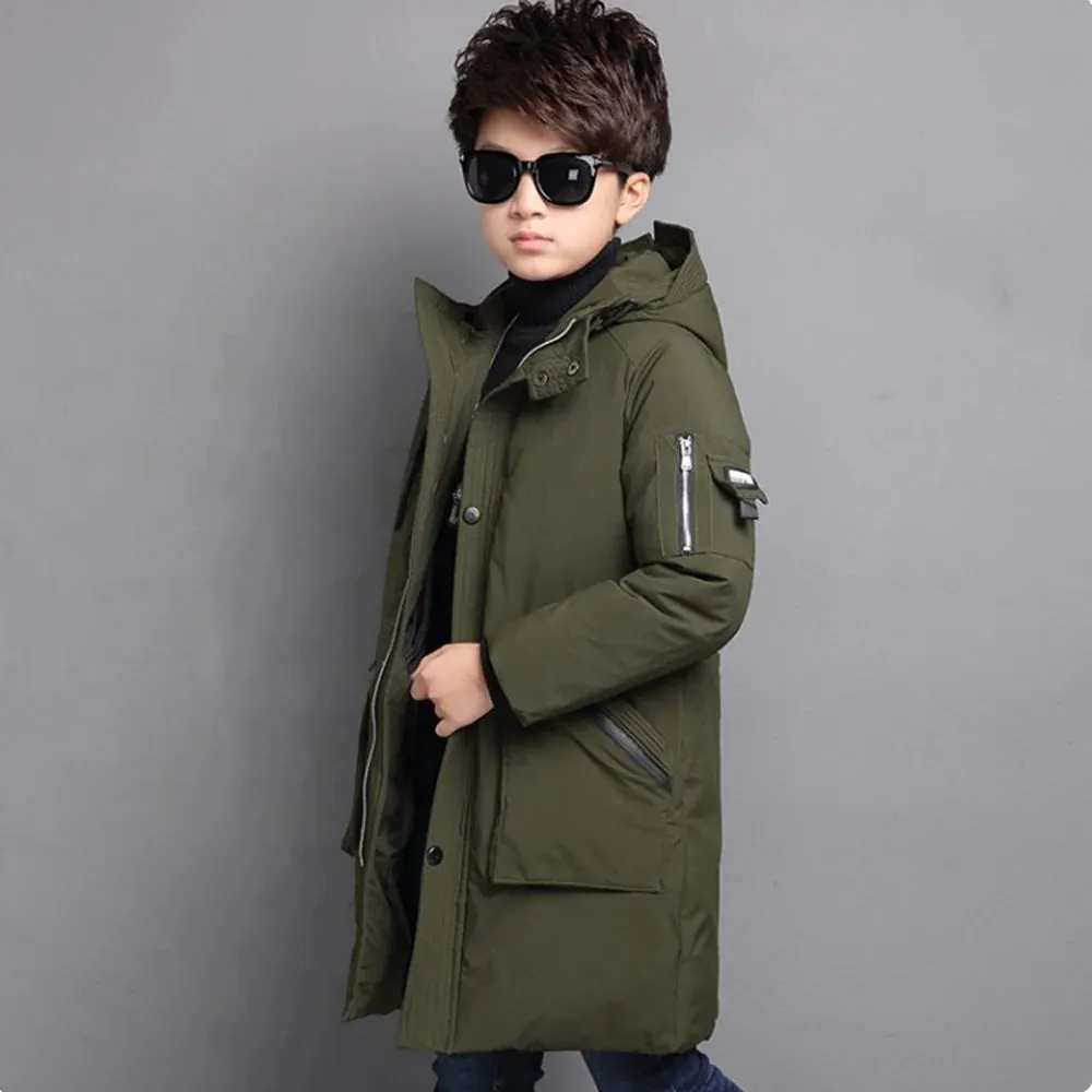 -30 Degree Waterproof Warm Down Hooded Coat for Teen Boys