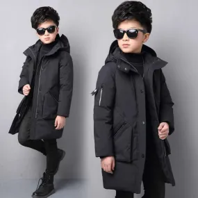 -30 Degree Waterproof Warm Down Hooded Coat for Teen Boys