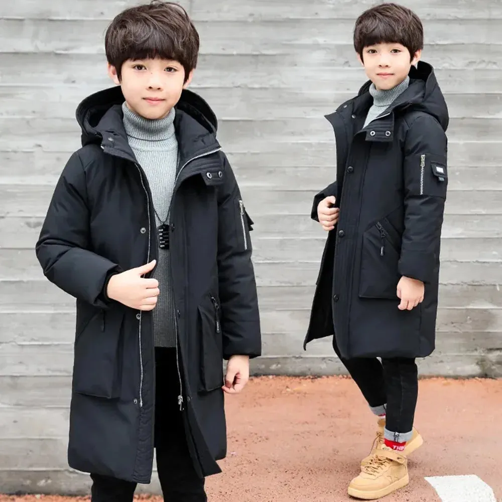 -30 Degree Waterproof Warm Down Hooded Coat for Teen Boys