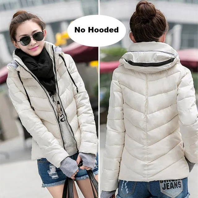 2018 Winter Jacket women Plus Size Womens Parkas Thicken Outerwear solid hooded Coats Short Female Slim Cotton padded basic tops