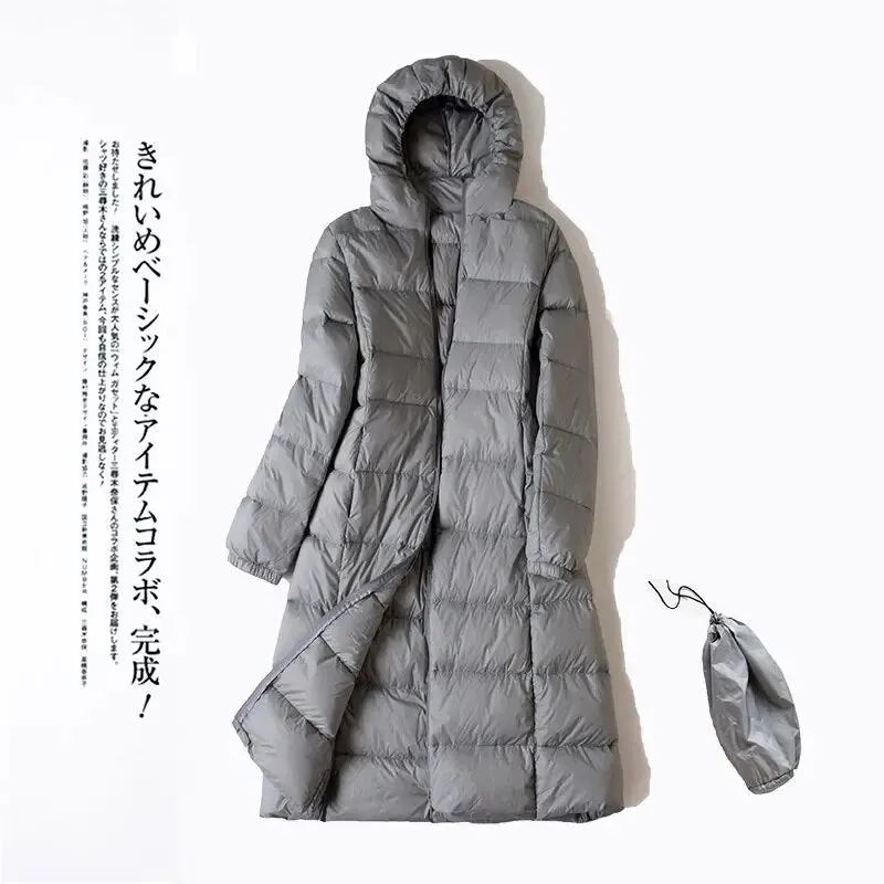 2023 New Women Down Jacket Winter Coat Female Long Knee Length Parkas Large Size Hooded Outwear Thin Comfortable Outcoat