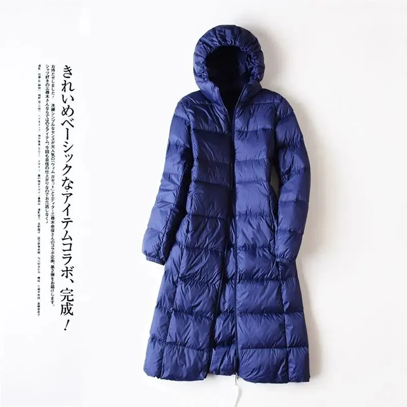 2023 New Women Down Jacket Winter Coat Female Long Knee Length Parkas Large Size Hooded Outwear Thin Comfortable Outcoat