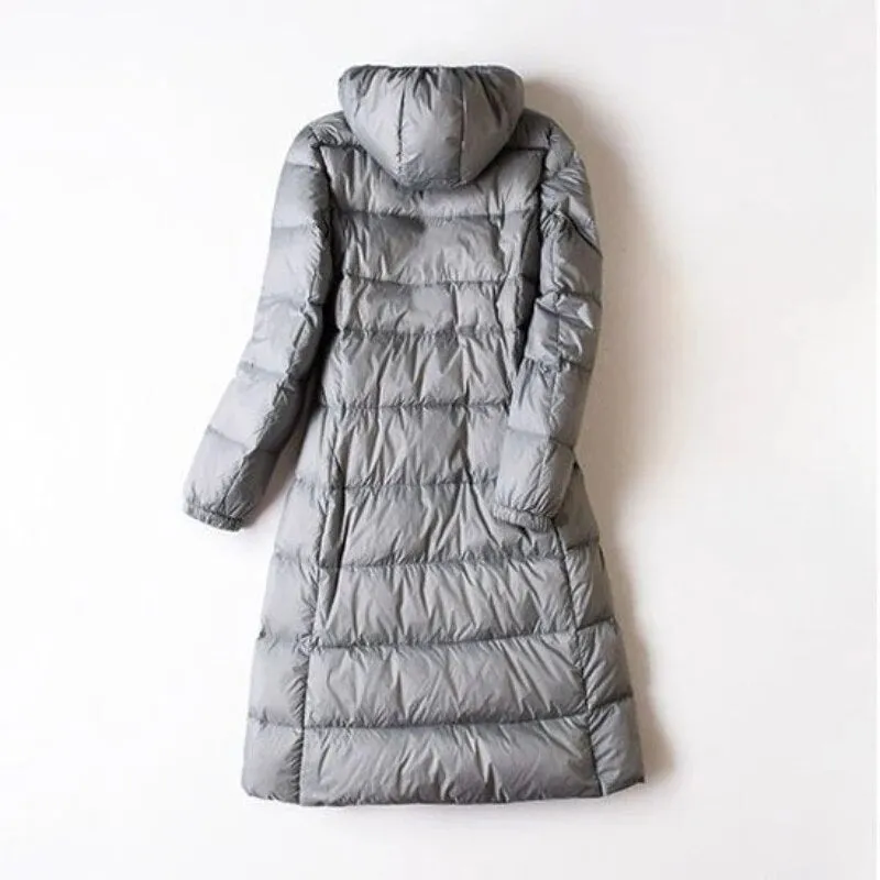 2023 New Women Down Jacket Winter Coat Female Long Knee Length Parkas Large Size Hooded Outwear Thin Comfortable Outcoat