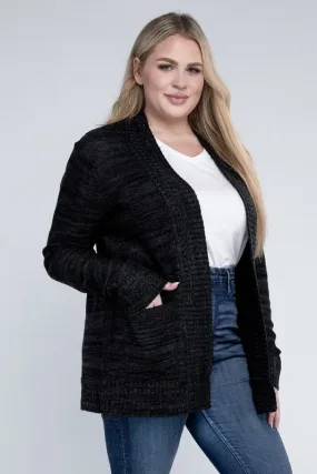 Ambiance Apparel Plus Size Black Open Front Longline Cardigan