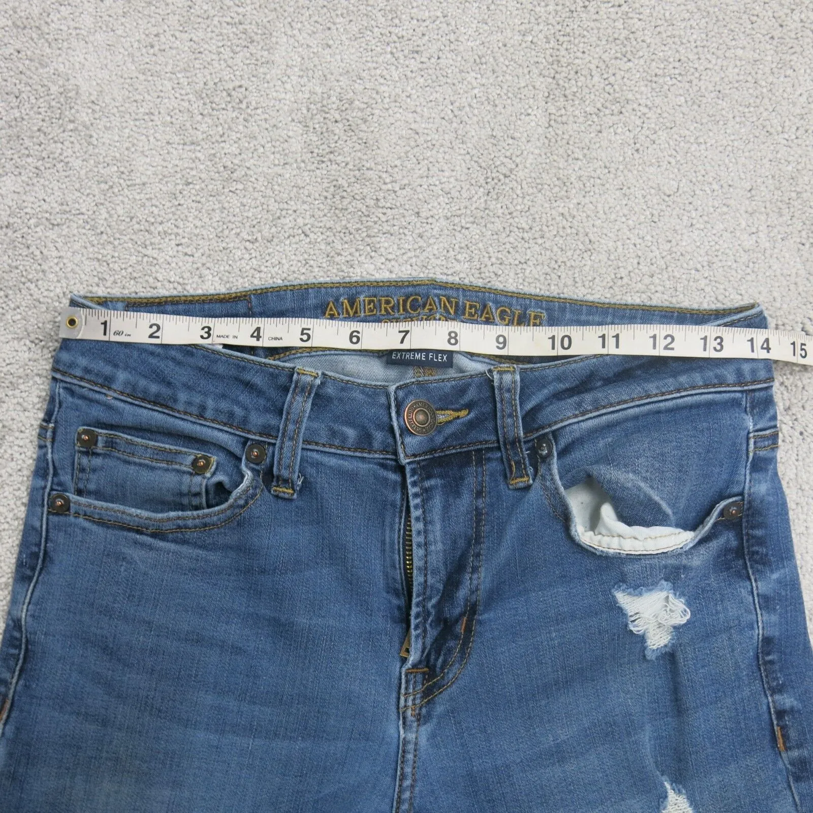 American Eagle Mens Jeans Straight Leg Denim Stretch Distressed Blue SZ W28WXL28