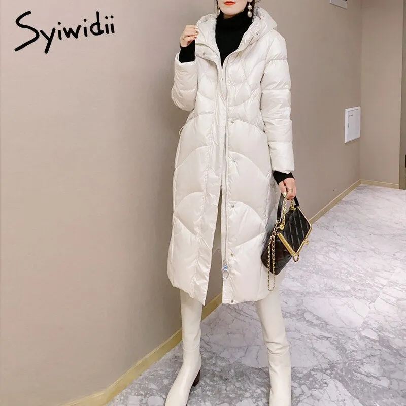 Back to College Joskaa Woman Parkas for Women White Black Cotton Casual Warm 2024 Autumn Winter Fashion Button Long Bubble Coat