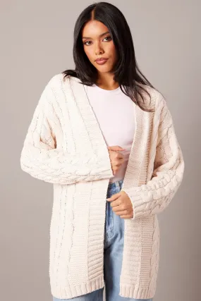 Beige Cable Knit Cardigan Longline