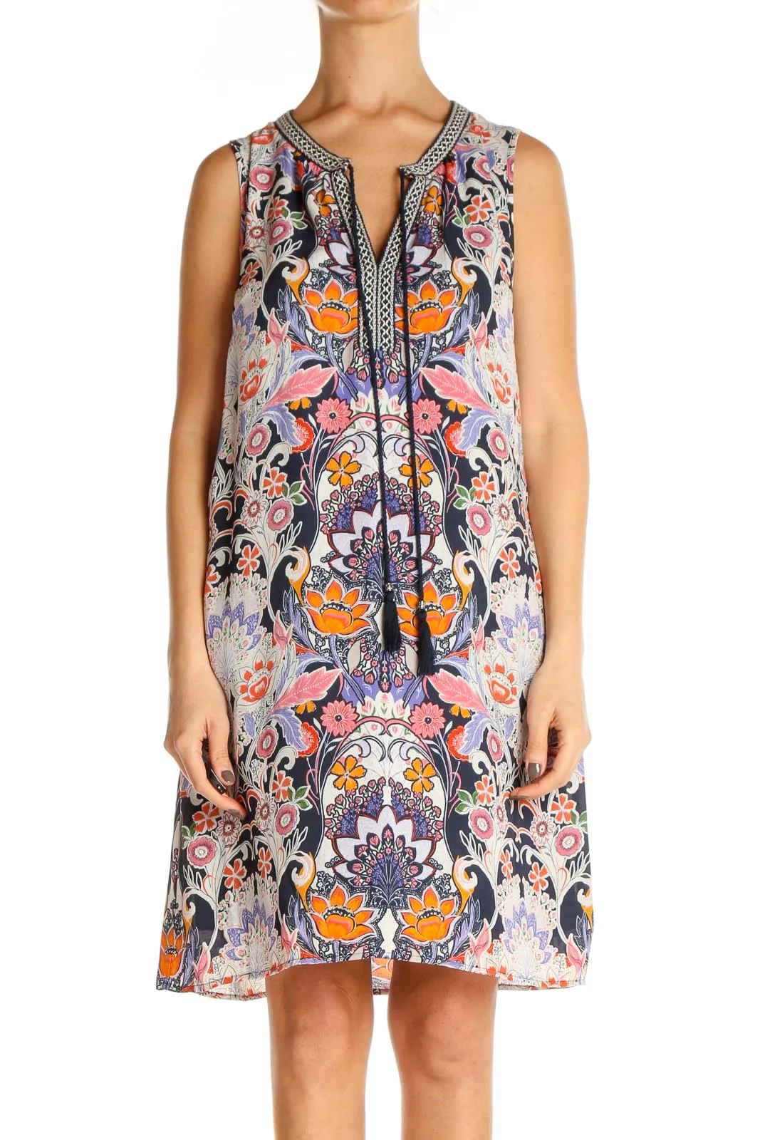 Beige Printed Holiday A-Line Dress