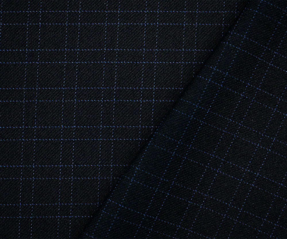 Black-Blue Polyester Check Plaid Twill Woven Fabric