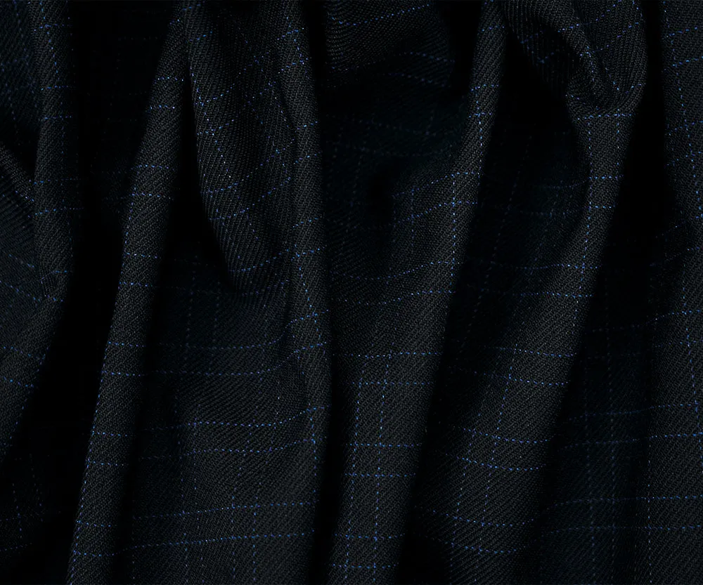 Black-Blue Polyester Check Plaid Twill Woven Fabric