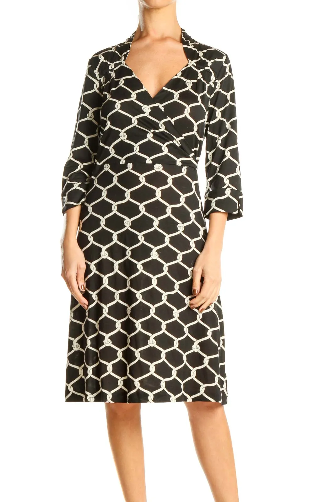 Black Printed Retro A-Line Dress