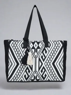 Black-white Hand Woven Tote Bag