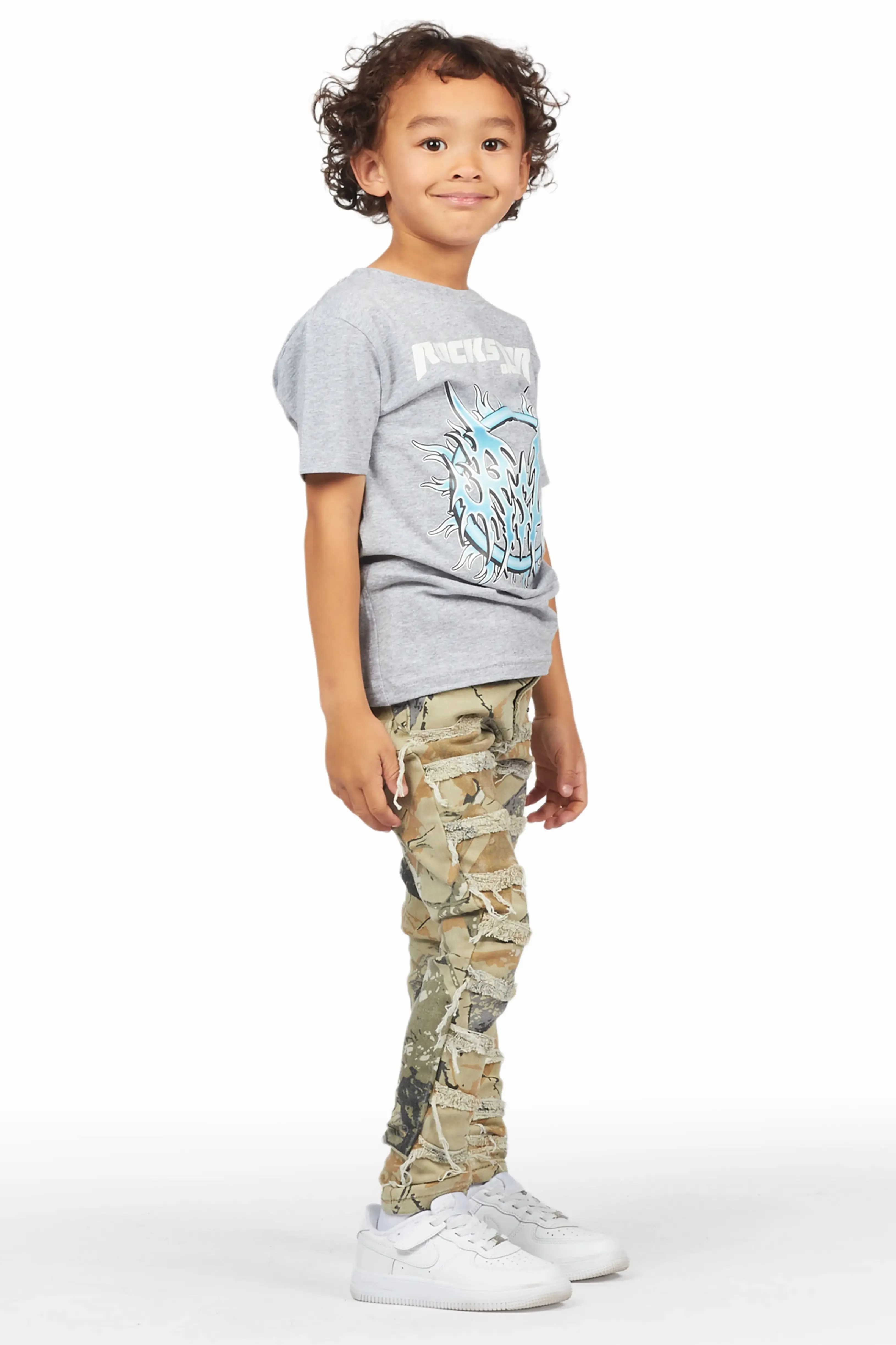 Boys Mahak Beige Camo Frayed Jeans