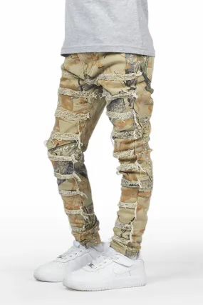 Boys Mahak Beige Camo Frayed Jeans