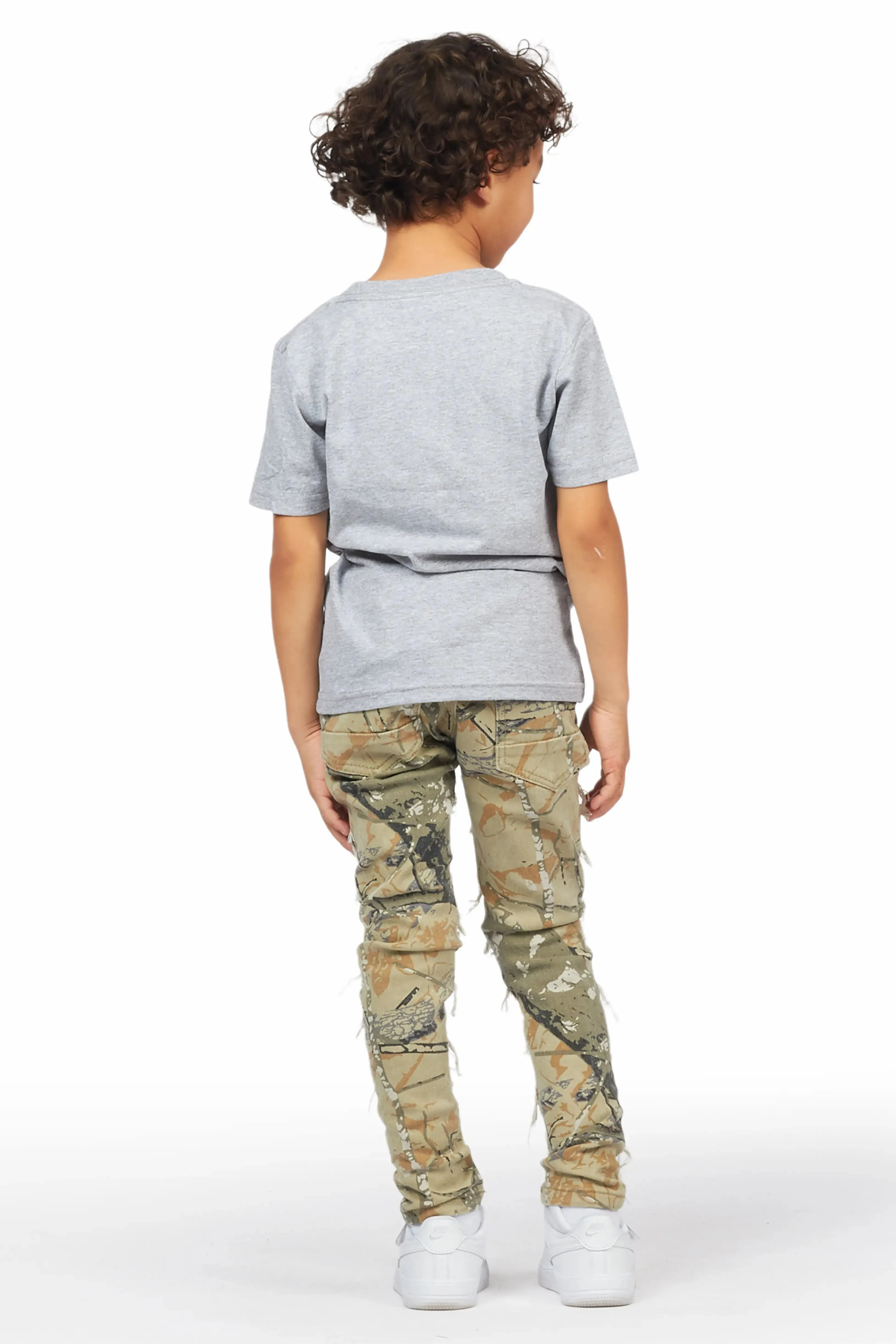 Boys Mahak Beige Camo Frayed Jeans