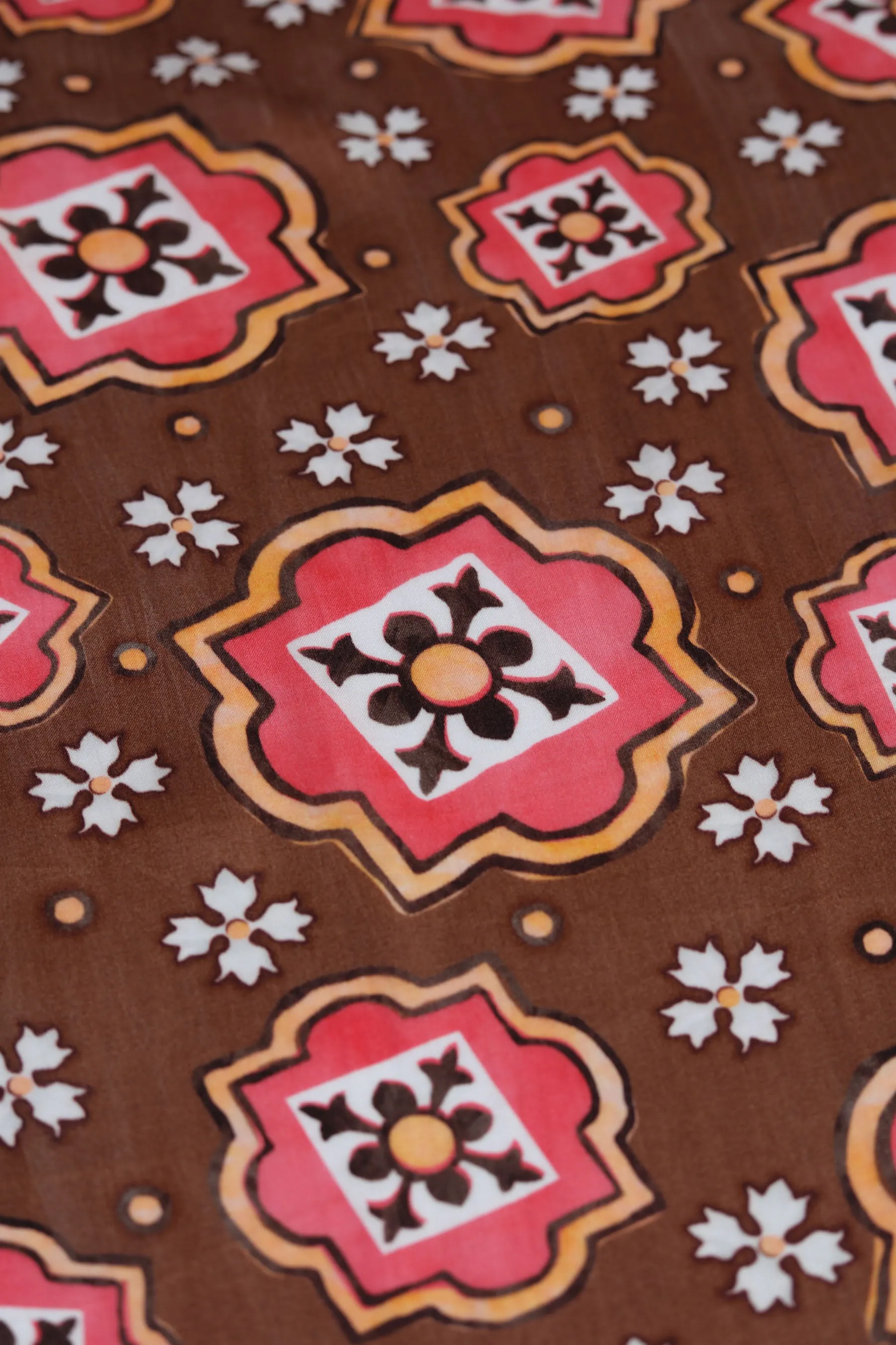 Brown Traditional Printed Gaji Silk Fabric