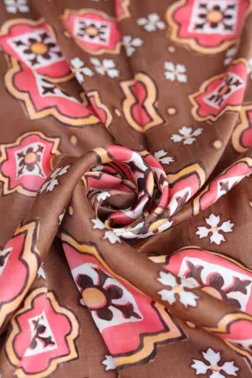 Brown Traditional Printed Gaji Silk Fabric