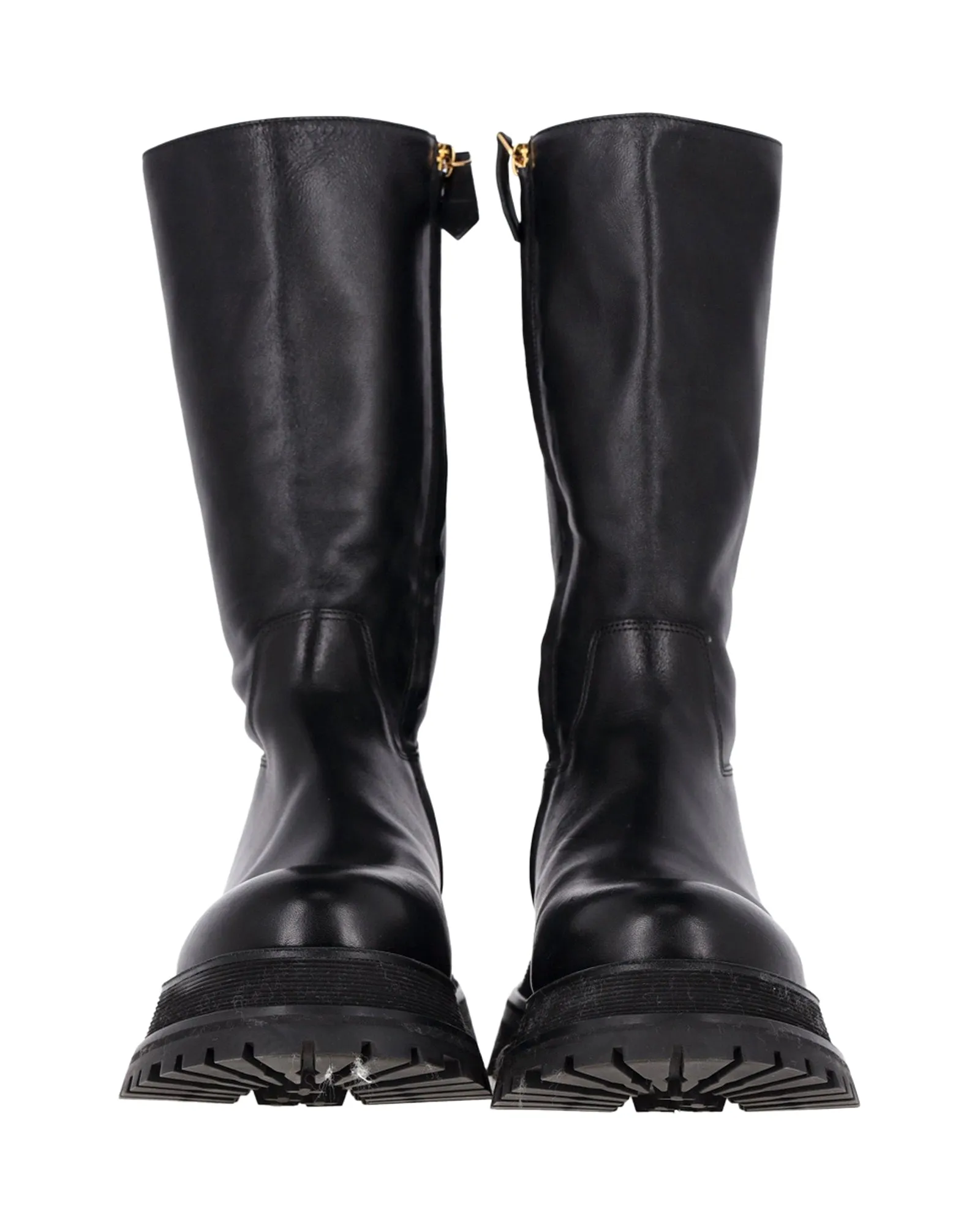 Burberry Jeffy Flatform Chunky Sole Boots in Black Leather