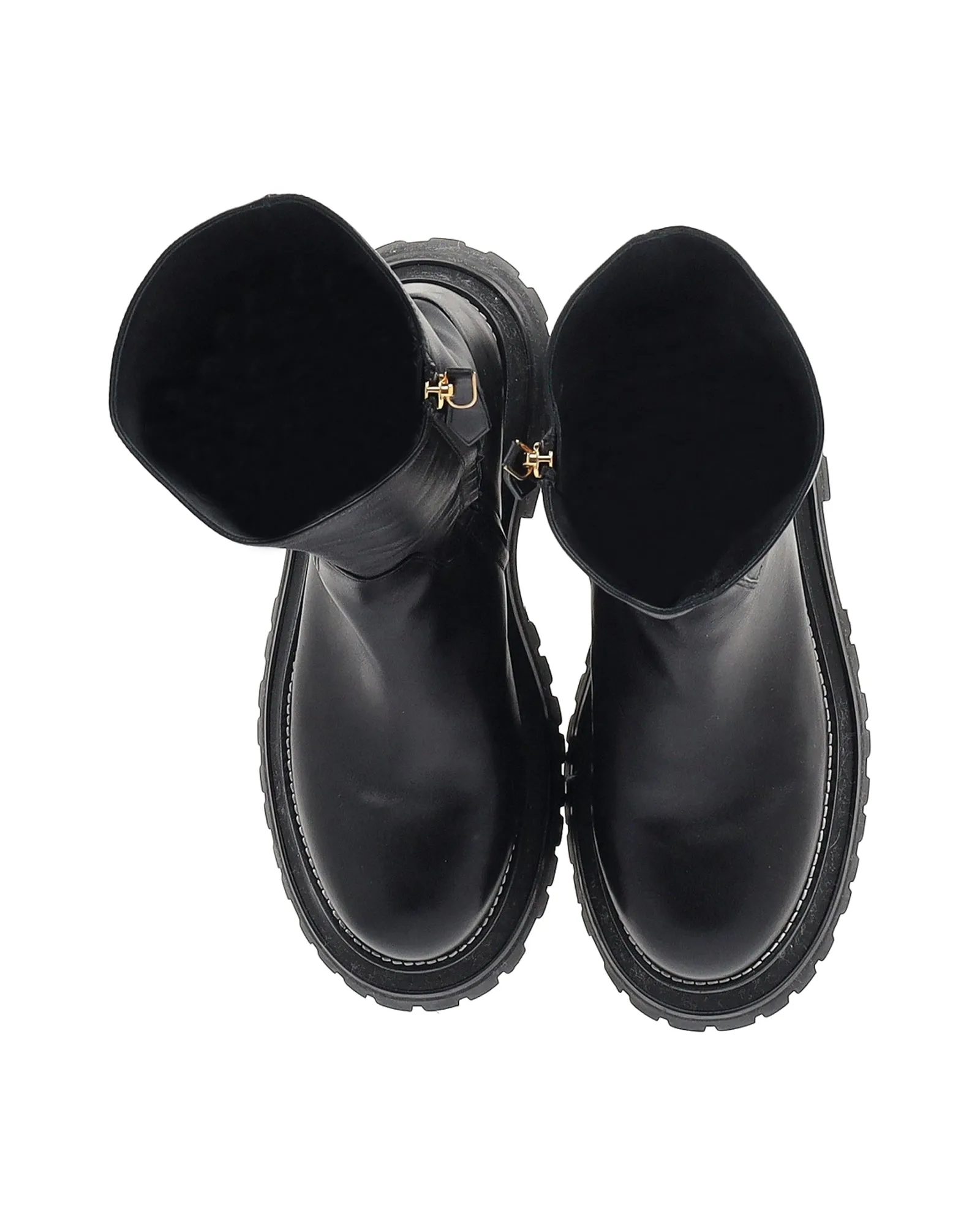 Burberry Jeffy Flatform Chunky Sole Boots in Black Leather