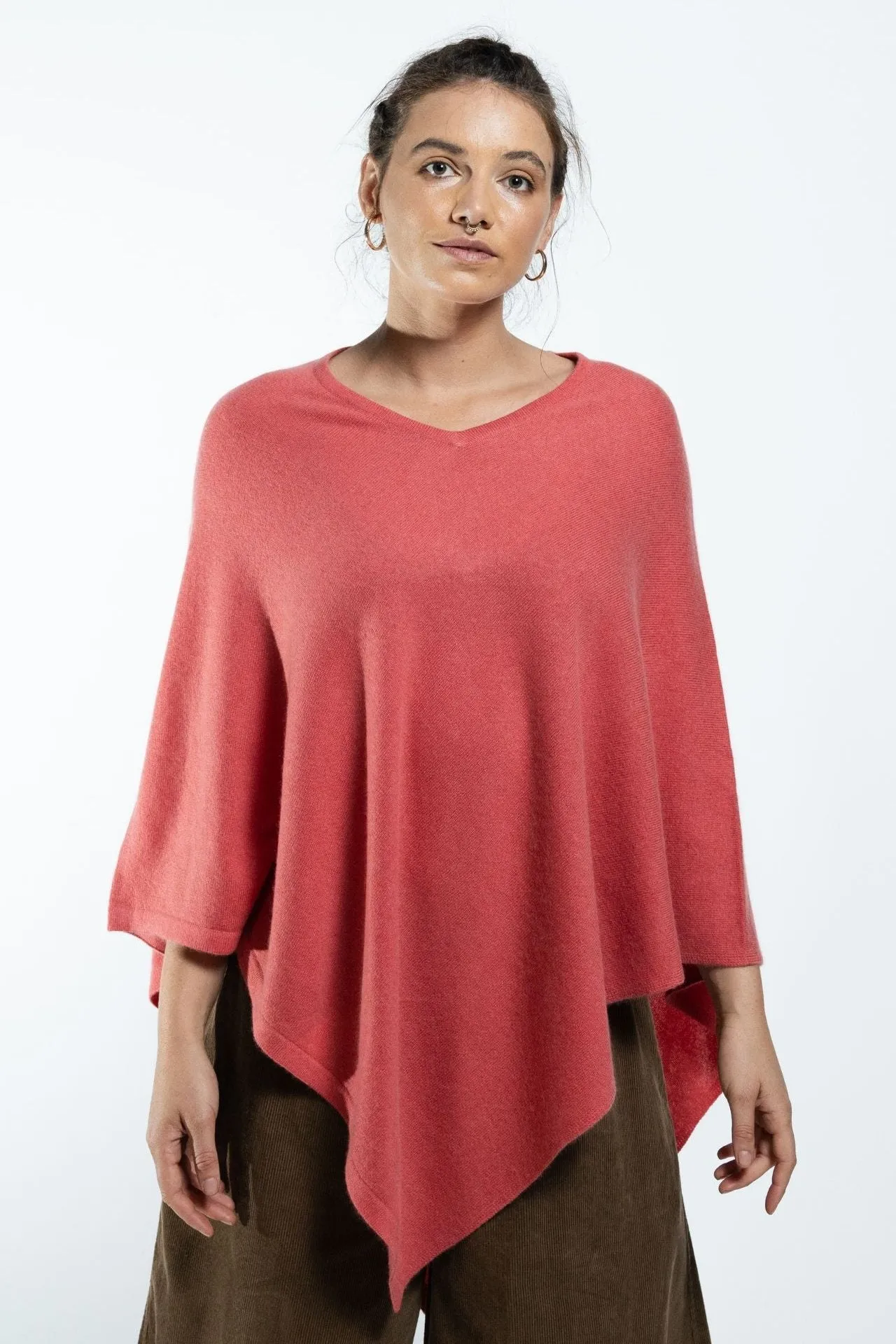 Cashmere Poncho - Coral