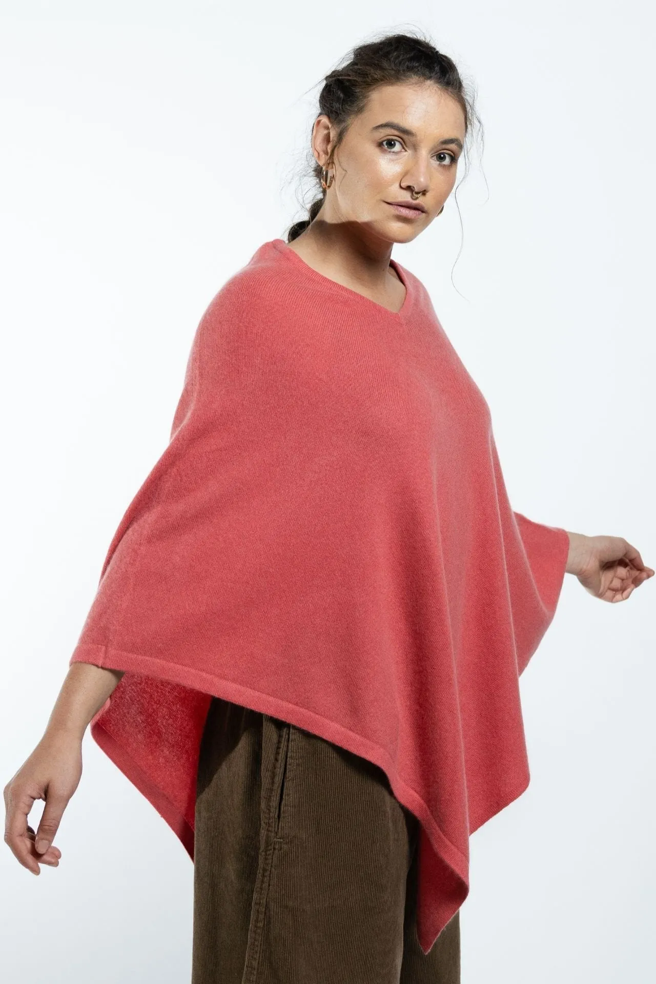 Cashmere Poncho - Coral