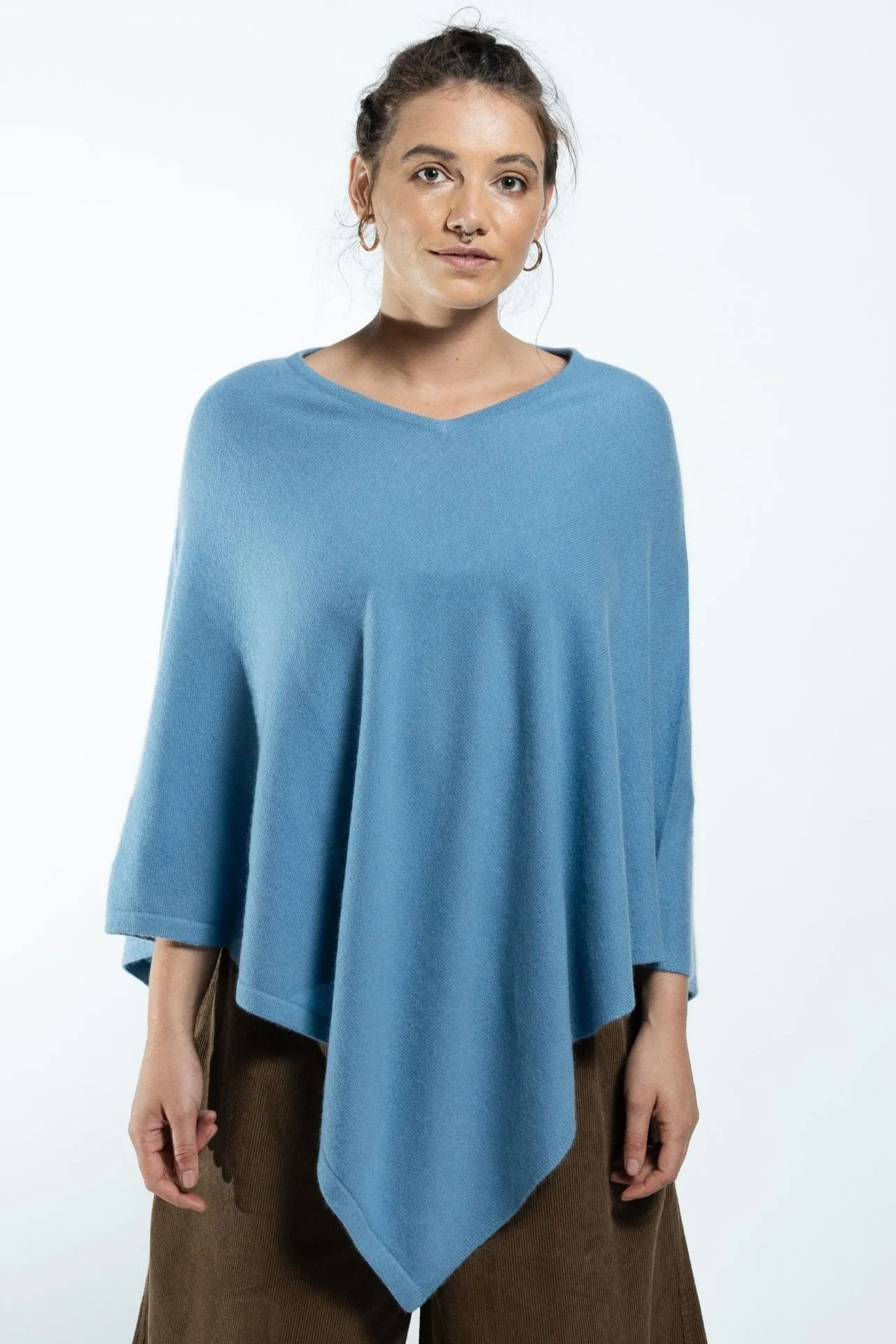 Cashmere Poncho - Sky Blue