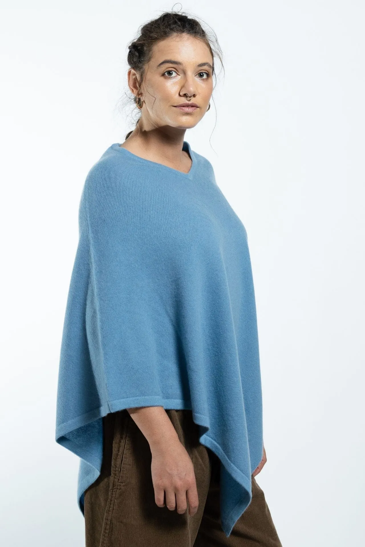 Cashmere Poncho - Sky Blue