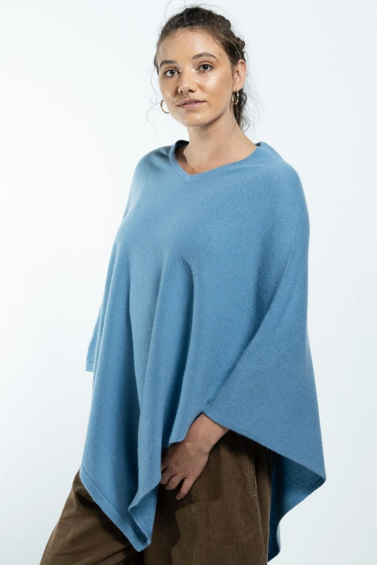 Cashmere Poncho - Sky Blue