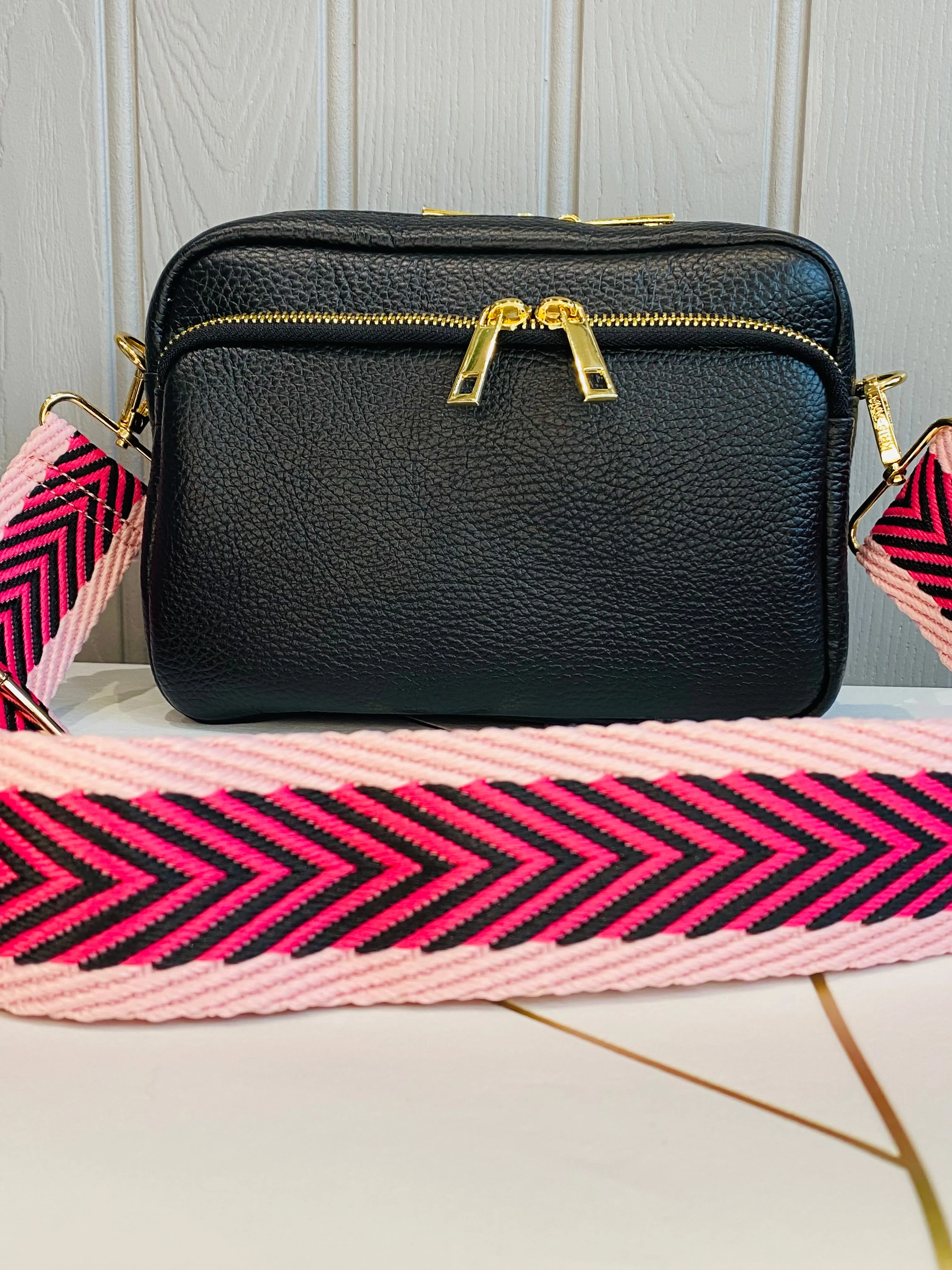 Chevron Bag Strap | Pale Pink, Fuchsia & Black