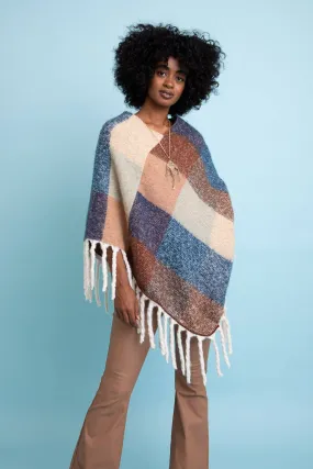 Color Block Tassel Poncho