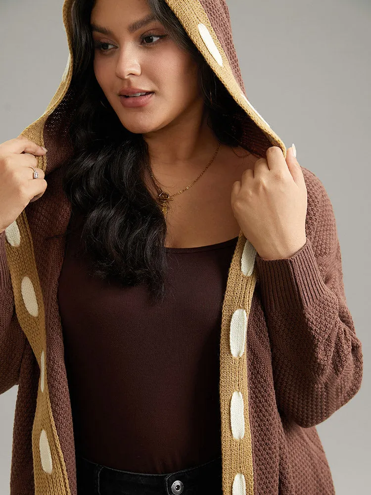 Contrast Hooded Tunic Open Front Cardigan