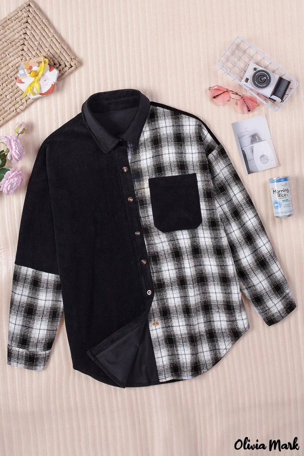 Deanwangkt - Oversized button-up shirt in checked corduroy