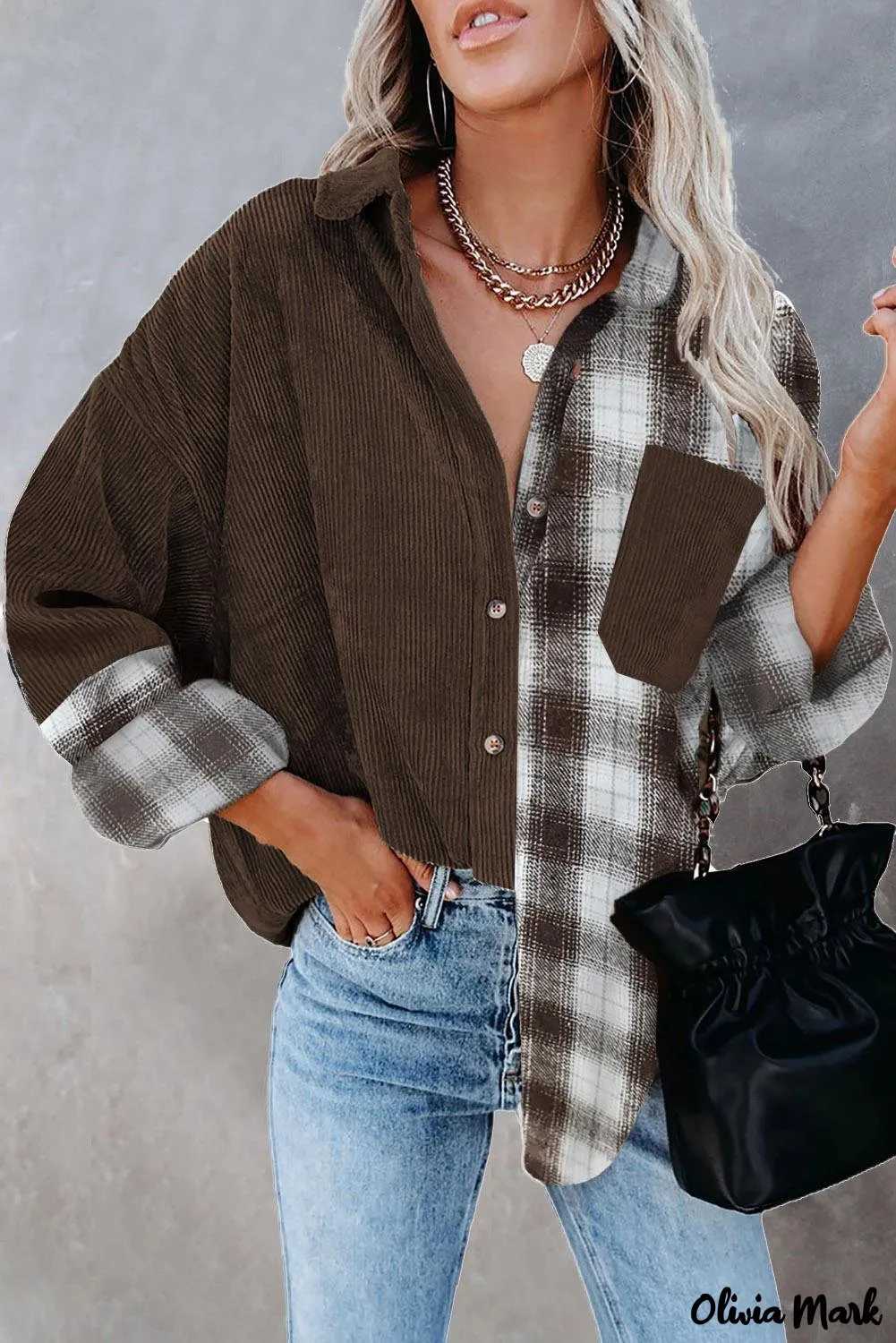 Deanwangkt - Oversized button-up shirt in checked corduroy