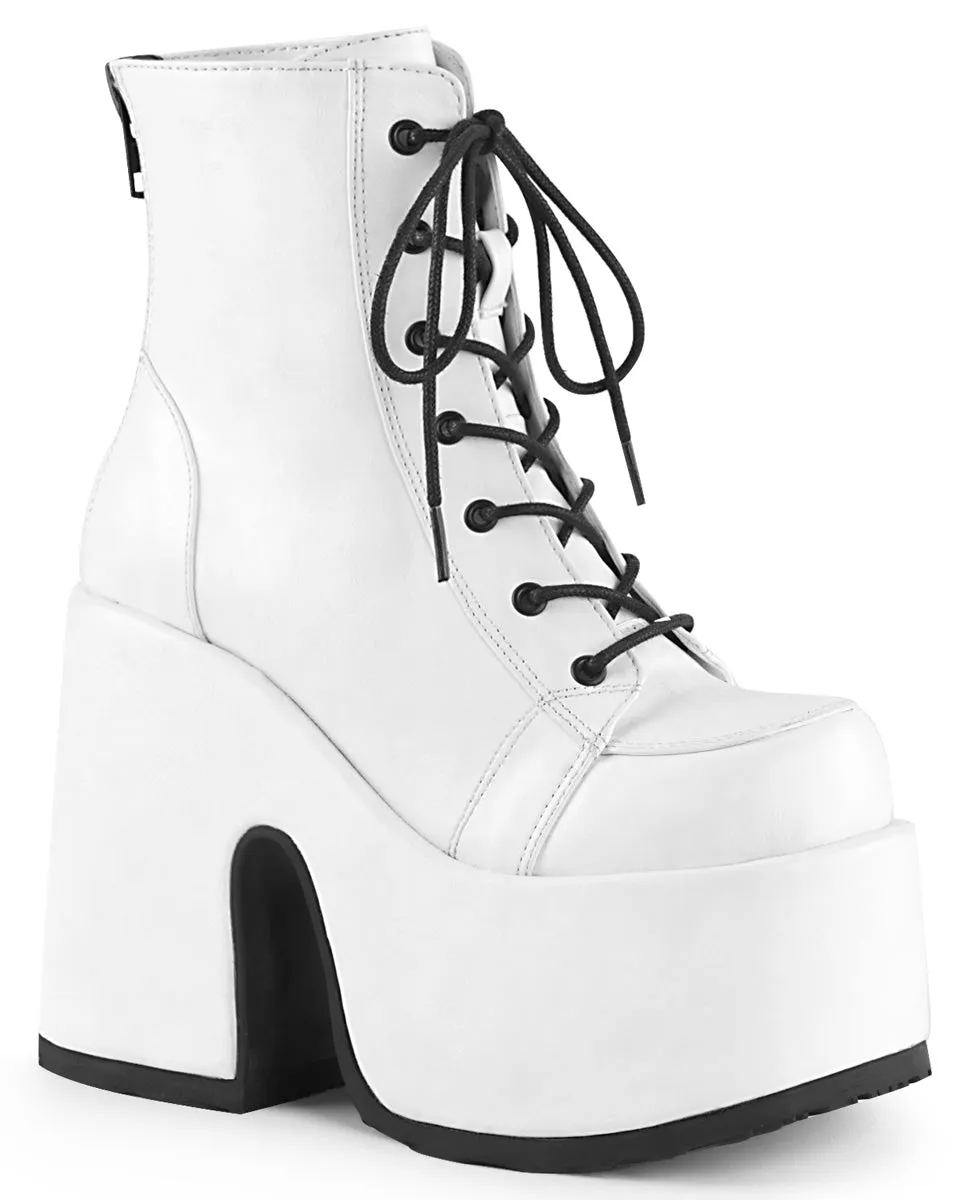 Demonia White Lace-Up Platform Ankle Boots