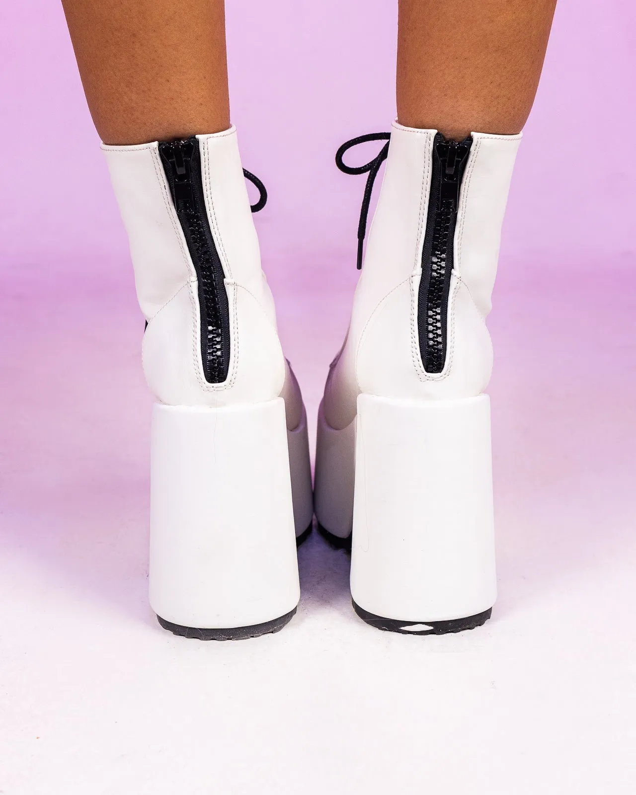 Demonia White Lace-Up Platform Ankle Boots