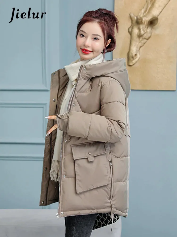 Down Cotton Jackets Winter Korean Women Parkas Loose Thickened Hooded Warm Coat Woman Mid-length Blue Khaki Jacket M-XXL