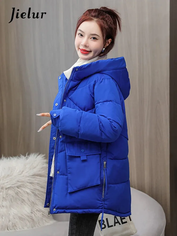 Down Cotton Jackets Winter Korean Women Parkas Loose Thickened Hooded Warm Coat Woman Mid-length Blue Khaki Jacket M-XXL