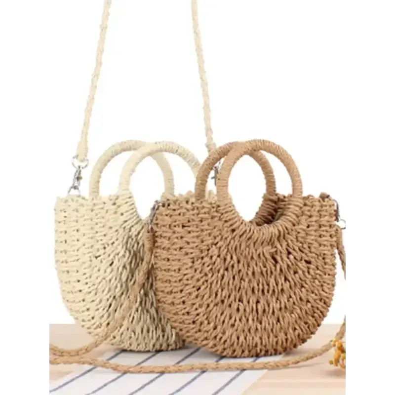 Half round straw woven bag beach hand woven bag holiday women’s bag