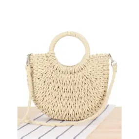 Half round straw woven bag beach hand woven bag holiday women’s bag