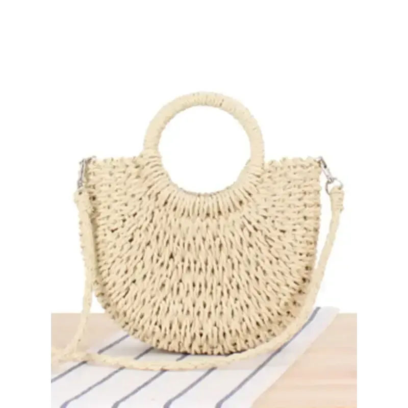 Half round straw woven bag beach hand woven bag holiday women’s bag