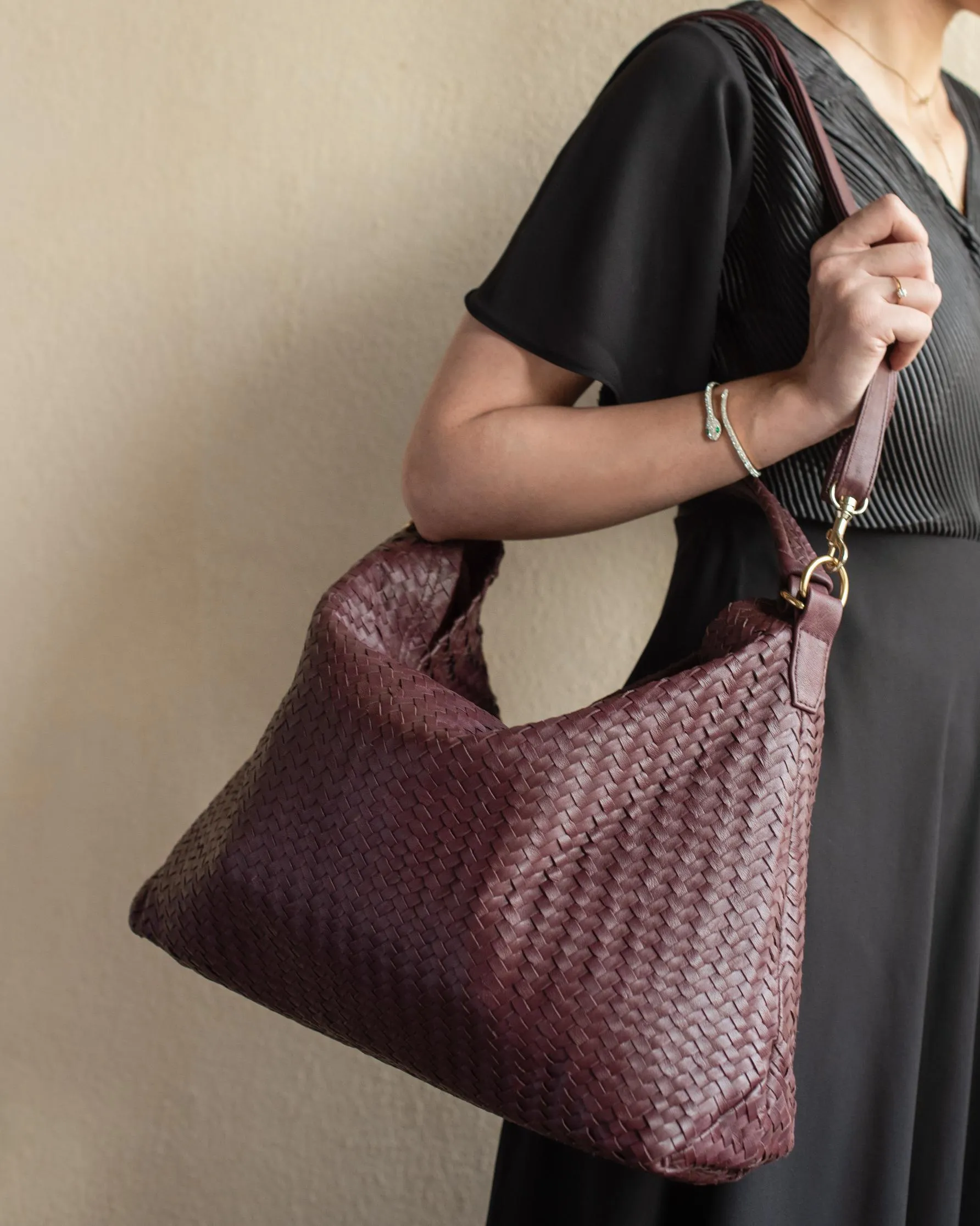 Handmade Woven Original Burgundy Leather Bag