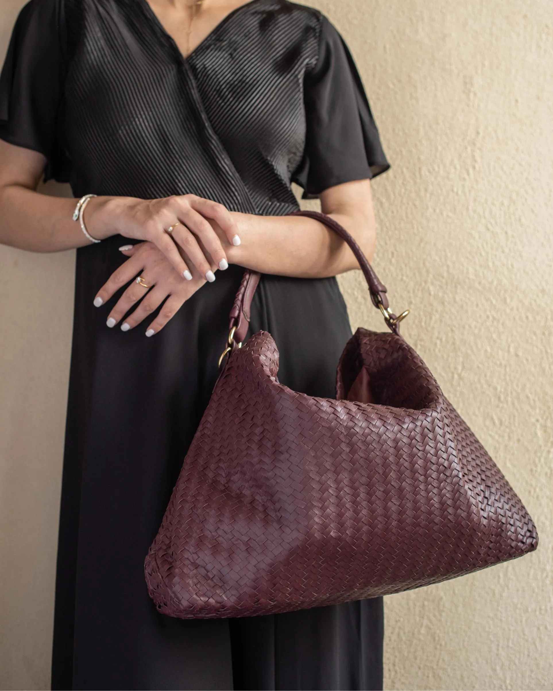 Handmade Woven Original Burgundy Leather Bag