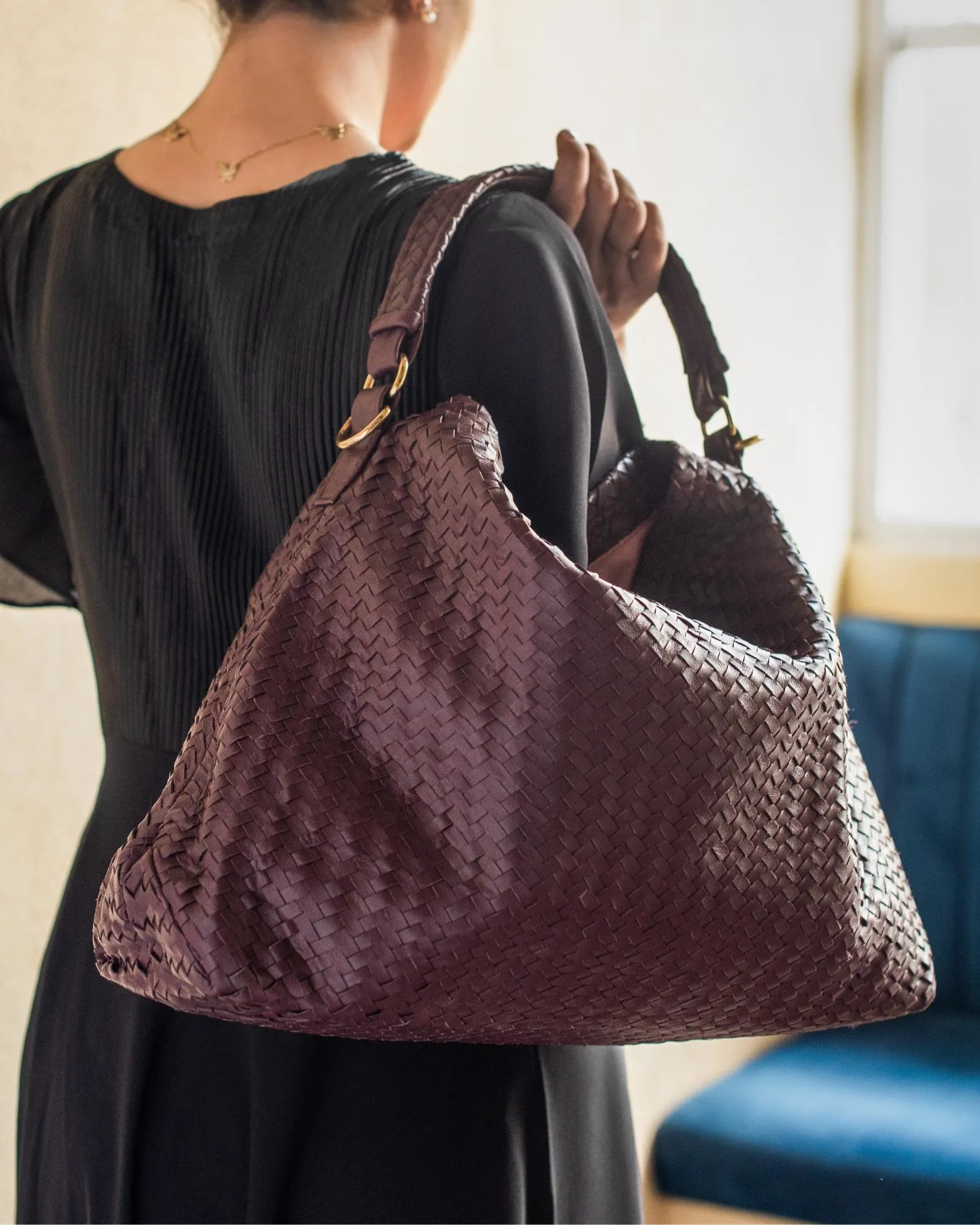 Handmade Woven Original Burgundy Leather Bag