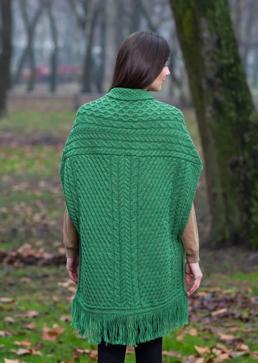 Ladies Aran Pocket Shawl | Green