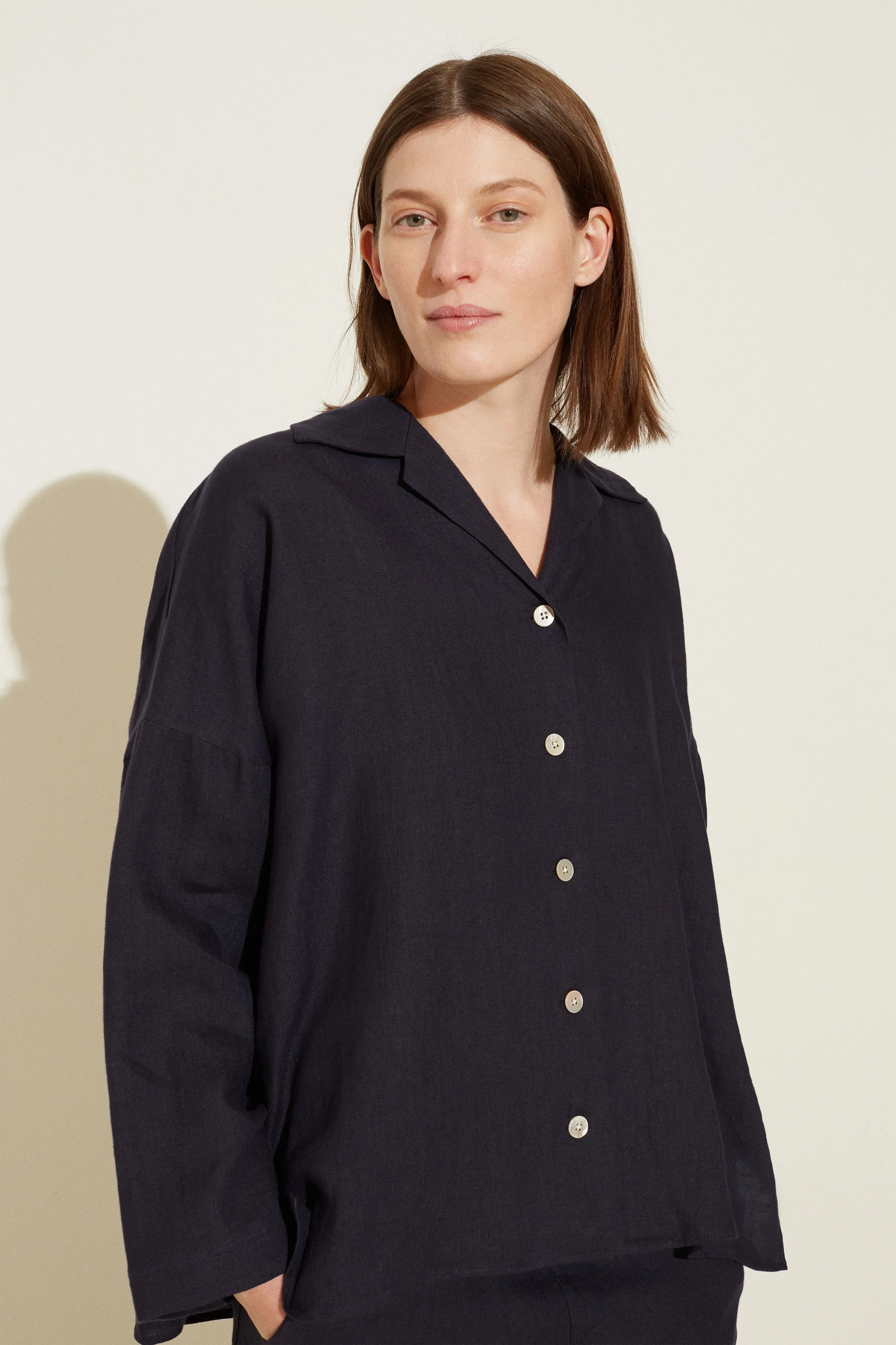 Linen Pyjama Shirt - Blu