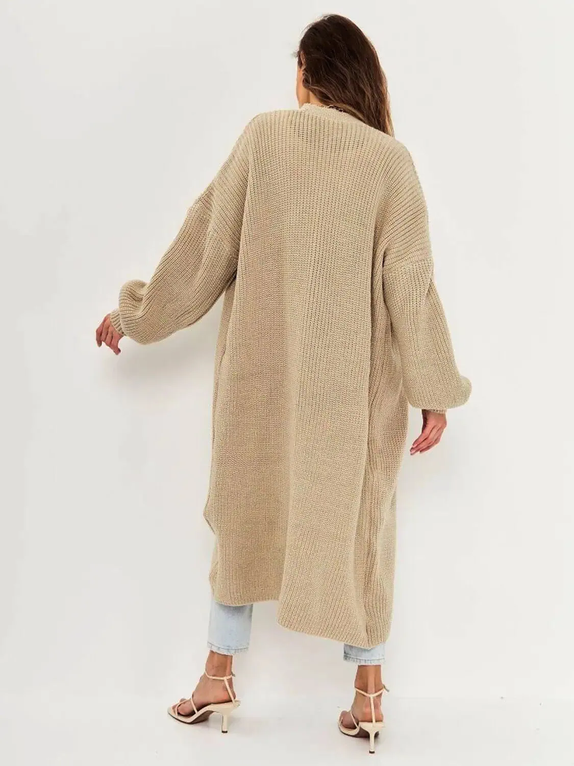 Open Front Long Sleeve Longline Cardigan