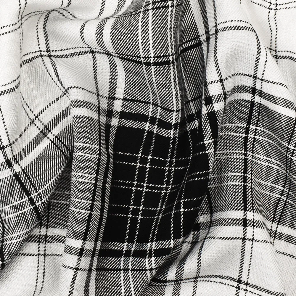 Pitch Black -White Plaid Rayon Twill Woven Fabric